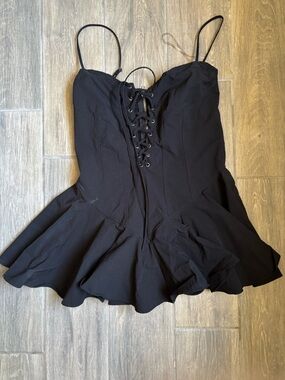 Hot and Delicious Black Drop Waist Lace-Up Romper
